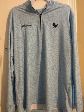 Bad Birdie Light Blue Wave-Print Quarter-Zip Pullover